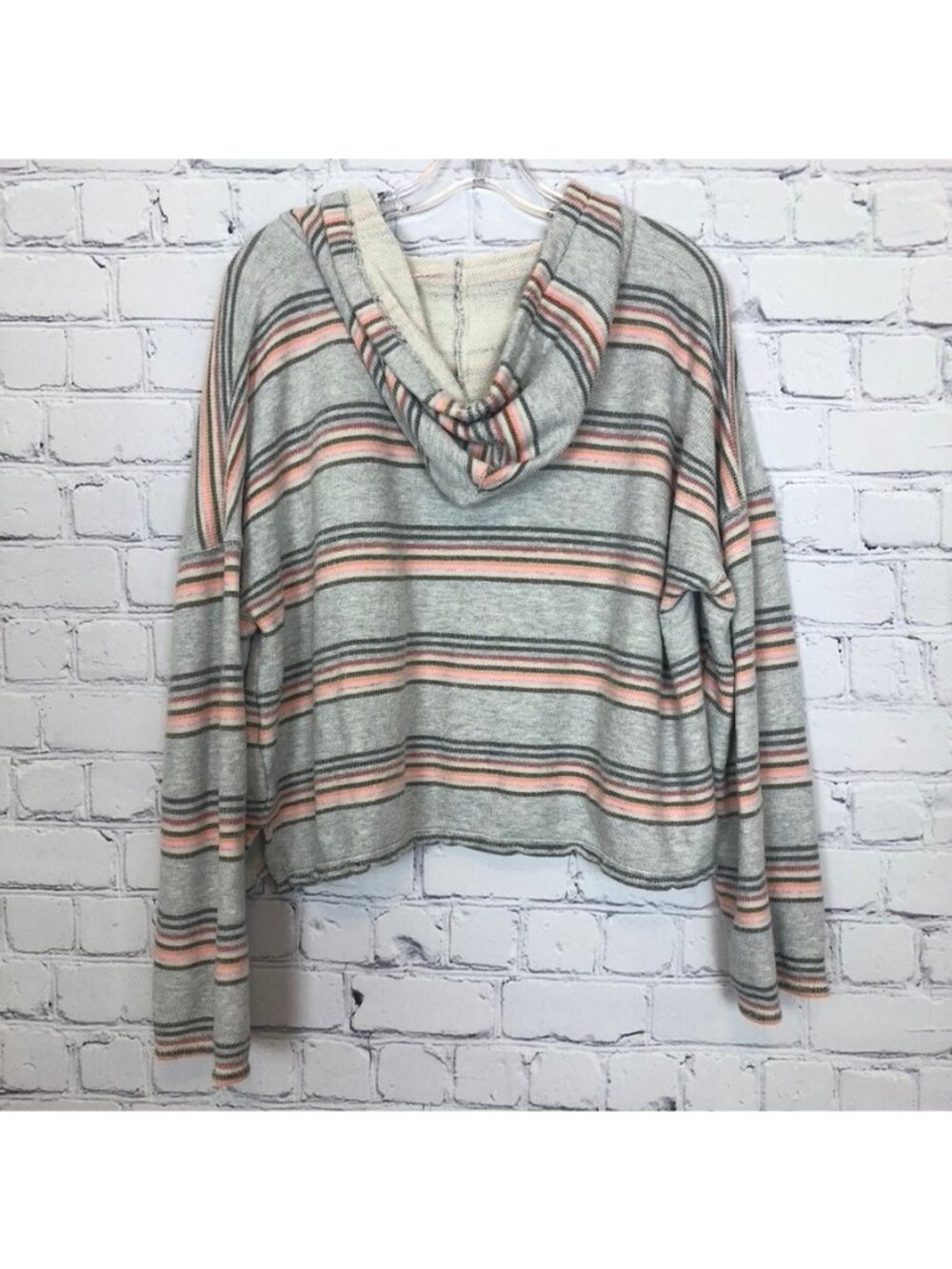 Madewell MWL Popover Hoodie Sweatshirt Size L Gray Sorrento Stripe - Picture 4 of 8